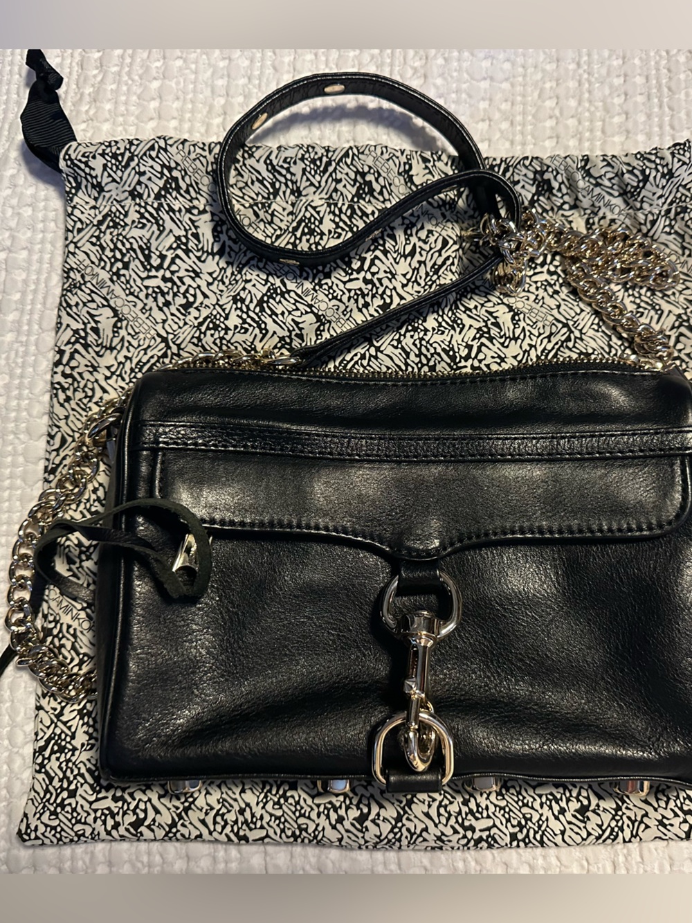 Rebecca Minkoff Black Leather Chain-Accent Crossbody Bag